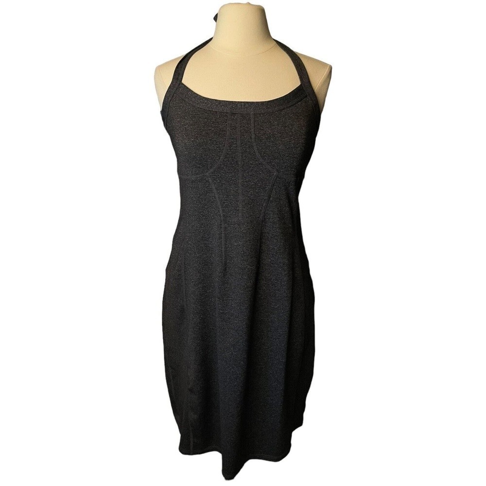Athleta Gray Halter Modra Dress 12 TALL Built in Bra Removable Pads